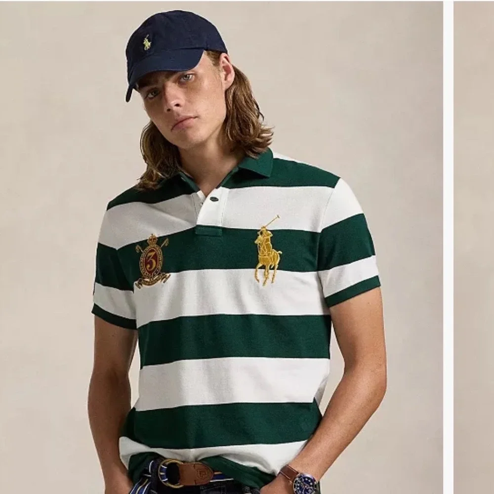 Polo Ralph Lauren Mens 4XB Green White Striped Big Pony Crest Polo Shirt NWT